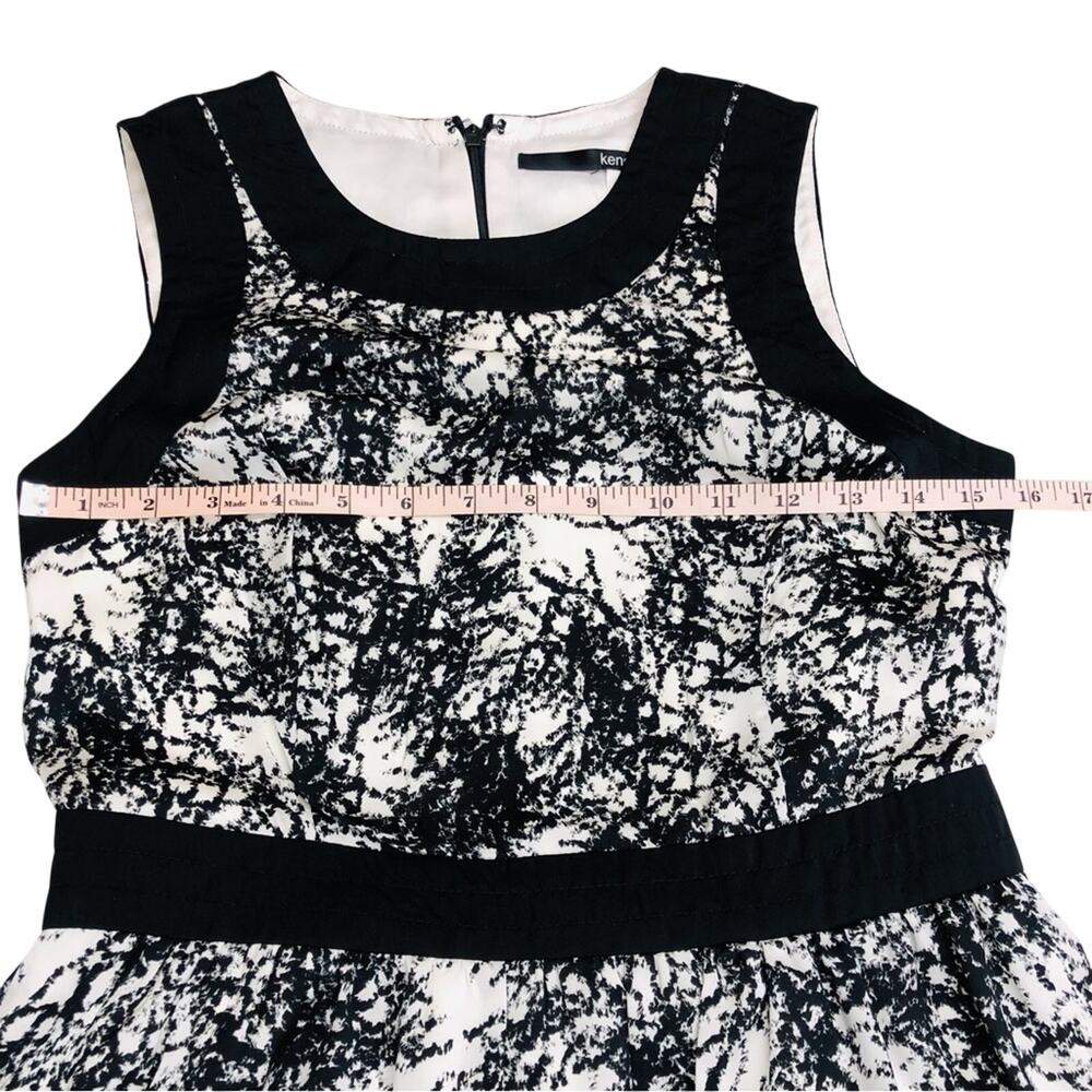 Kensie Black White graphic Print Sleeveless Fit & fFare Dress Black Accent Trim - Picture 12 of 16